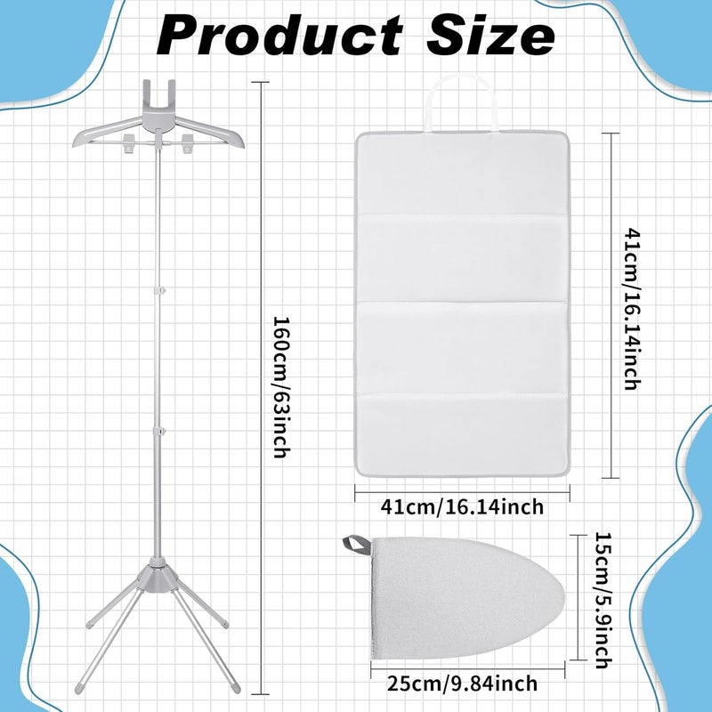 LemonRoad 3 Pcs Foldable Steam Board Set Steaming Clothes Steamer Pad Hanging Ironing Clothes Board Steamer for Clothing Iron Pad Adjustable Standing Garment Hanger Household Products, Grey - Image 2